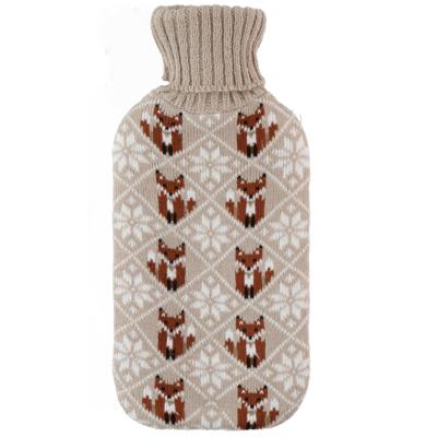 Warmwaterkruik - 2L - beige - met hoes - kruik - winter print - vos