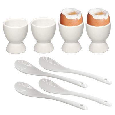 HI Eierdopjes - 6x stuks met lepel - keramiek - 6 cm - wit - eierdop