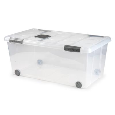 Plasticforte Opslagbak/box met deksel - 1x - 61L - 73 x 41 x 32 cm - transparant - met wielen