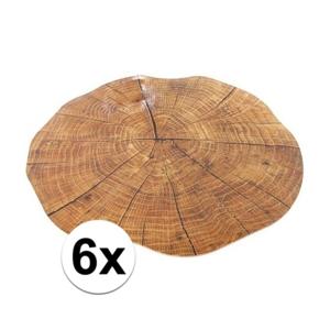 Placemat - 6x - boomstam print - kruk/kunststof - Rond - 38 cm - boomstronk - onderlegger