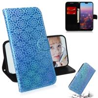 Voor Huawei P20 effen kleur kleurrijke magnetische Buckle horizontale Flip PU lederen draagtas met houder & kaartsleuven & portemonnee & Lanyard (blau