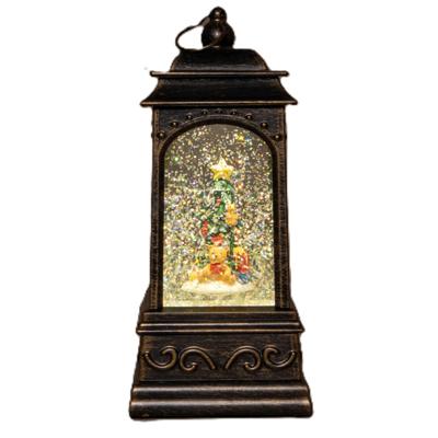 Sneeuwbol/snowglobe glitter lantaarn - kerstboom - 9 x 9 x 20 cm- met LED verlichting - warm wit
