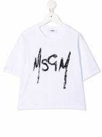 MSGM Kids t-shirt à logo brodé de sequins - Blanc