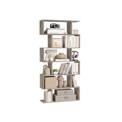 Vrijstaande boekenkast met meerdere niveaus en open opbergruimte, Grijs / 6 niveaus (70B cm)