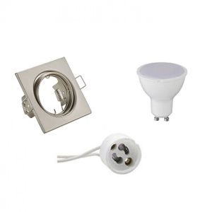 LED Spot Set - Trion - GU10 Fitting - Inbouw Vierkant - Mat Nikkel - 4W - Warm Wit 3000K - Kantelbaar 80mm