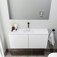 Zaro Polly toiletmeubel 100cm mat wit met witte wastafel zonder kraangat - thumbnail