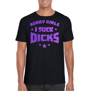 Gay Pride T-shirt voor heren - sorry girls i suck dicks - zwart - glitter paars - LHBTI