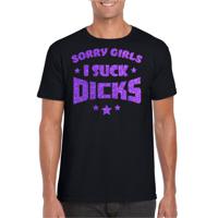 Gay Pride T-shirt voor heren - sorry girls i suck dicks - zwart - glitter paars - LHBTI