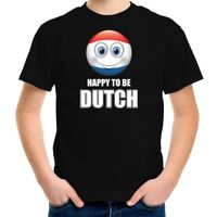 Holland Happy to be Dutch landen shirt zwart voor kinderen met emoticon XL (158-164)  -