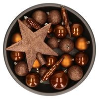Set van 33x stuks kunststof kerstballen met ster piek kaneel bruin mix   - - thumbnail