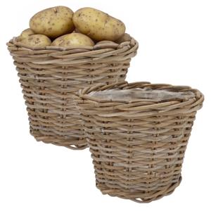 Plantenmand/aardappelmand Ivy - 2x - met binnenzak - rotan - B25 x H22 cm - binnen/buiten bloempotte
