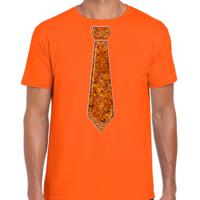 Verkleed t-shirt voor heren - stropdas oranje - pailletten - oranje - carnaval - foute party