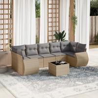 8-delige Loungeset met kussens poly rattan beige