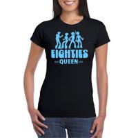 Verkleed T-shirt voor dames - eighties queen - zwart/blauw - jaren 80/80s - carnaval