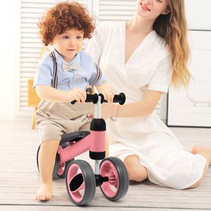 4 Wielen Kinderloopfiets Balansfiets Kinderloopfiets Driewieler Zonder Pedaal Loopfiets voor Kinderen van 1 tot 2 Jaar Roze