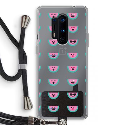 Smiley watermeloenprint: OnePlus 8 Pro Transparant Hoesje met koord