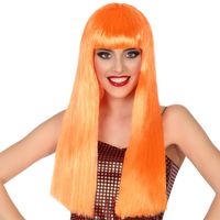 Verkleedpruik voor dames met lang stijl haar - Oranje - Carnaval/party