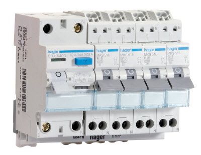 Hager VKS04COMBI aardlekschakelaar met 4x lichtgroep