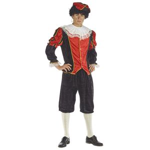 Piet verkleed kostuum 4-delig - zwart/rood - polyester - pietenpak voor volwassenen