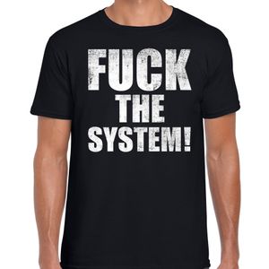 Fuck the system t-shirt zwart voor heren om te staken / protesteren 2XL  -