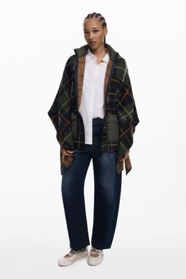 Geruite poncho met gewatteerde capuchon - GREEN - U