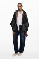 Geruite poncho met gewatteerde capuchon - GREEN - U