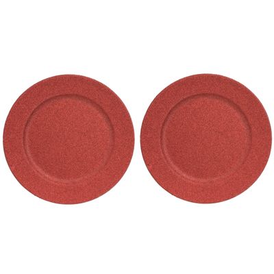 2x Ronde kerstdiner/diner onderborden rood met glitters 33 cm
