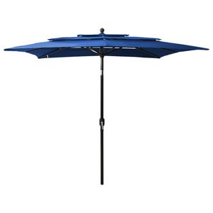 Parasol 3-laags met aluminium paal 2,5x2,5 m azuurblauw