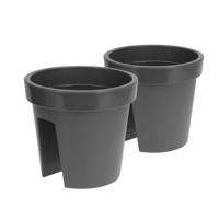 Kunststof balkon plantenpot/bloempot - Set van 2x stuks - antraciet - 28 x 25 cm - Reling