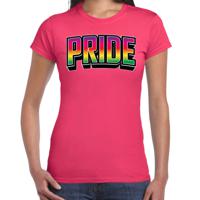 Gay Pride T-shirt voor dames - fuchsia roze - pride - regenboog - LHBTI 2XL  - - thumbnail