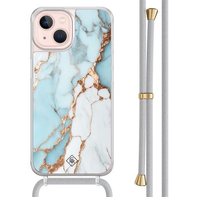 iPhone 13 hoesje met grijs koord - Marmer lichtblauw