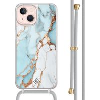 iPhone 13 hoesje met grijs koord - Marmer lichtblauw