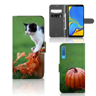Samsung Galaxy A7 (2018) | Telefoonhoesje | Met pasjeshouder | Kitten