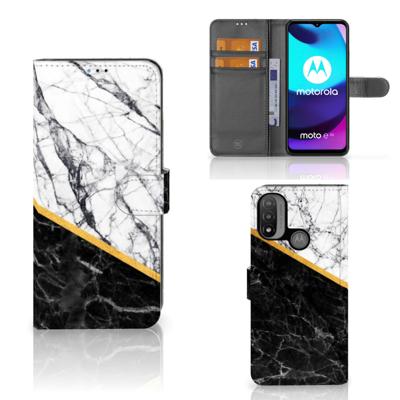 Motorola Moto E20 | E30 | E40 | Bookcase | Marmer Wit Zwart - Origineel Cadeau Man