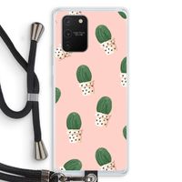 Cactusprint roze: Samsung Galaxy S10 Lite Transparant Hoesje met koord