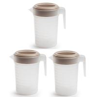 Schenkkan/waterkan met deksel - 3x stuks - 1 liter - taupe/ transparant - kunststof