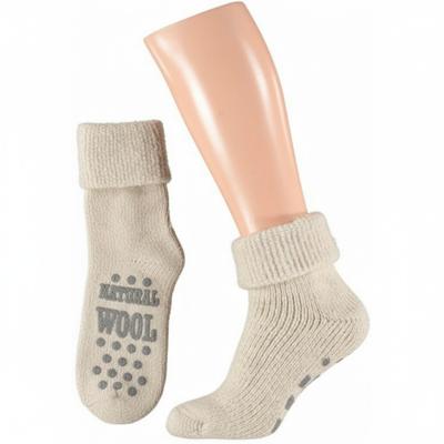 Huissokken/slofsokken - unisex - 43-46 - wol - beige - anti slip sokken - cadeau