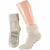 Huissokken/slofsokken - unisex - 43-46 - wol - beige - anti slip sokken - cadeau