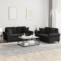 2-delige Loungeset met kussens fluweel zwart