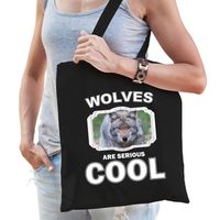 Katoenen tasje wolves are serious cool zwart - wolven/ wolf cadeau tas   -