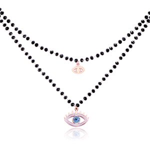 Dubbel Laags Ketting Kristal Kralen - Blue Eye Rose Gold