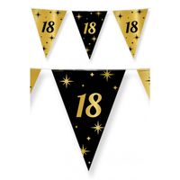 Leeftijd verjaardag feest vlaggetjes 18 jaar geworden zwart/goud 10 meter - Vlaggenlijnen