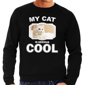 Witte kat katten sweater / trui my cat is serious cool zwart voor heren