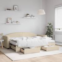 Slaapbank met onderschuifbed en lades 80x200 cm stof crèmekleur
