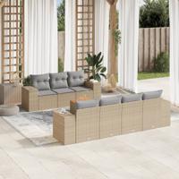 8-delige Loungeset met kussens poly rattan beige