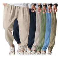 Voor heren Jogger Linnen broek Broek Zomerbroek Trekkoord Elastische taille Effen Comfort Ademend Dagelijks Strand Modieus Streetwear Donker kaki Zwart Micro-elastisch Lightinthebox