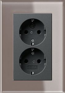 Dubbel stopcontact antraciet met Gira esprit umbra glas afdekraam recht
