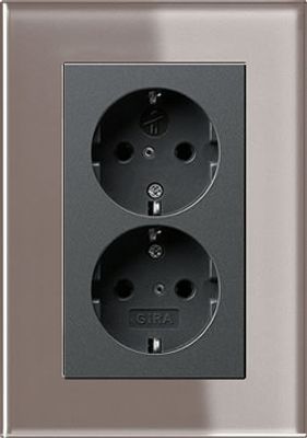 Dubbel stopcontact antraciet met Gira esprit umbra glas afdekraam recht