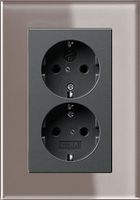 Dubbel stopcontact antraciet met Gira esprit umbra glas afdekraam recht