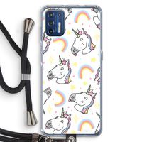 Rainbow Unicorn: Motorola Moto G9 Plus Transparant Hoesje met koord Rainbow Unicorn: Motorola Moto G9 Plus Transparant Hoesje met koord